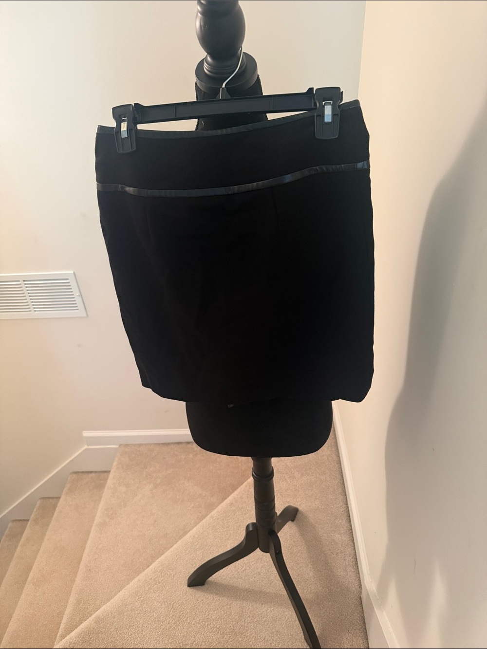 White House Black Market Black Pencil Skirt with Faux Leather Trim. Asymmetrical